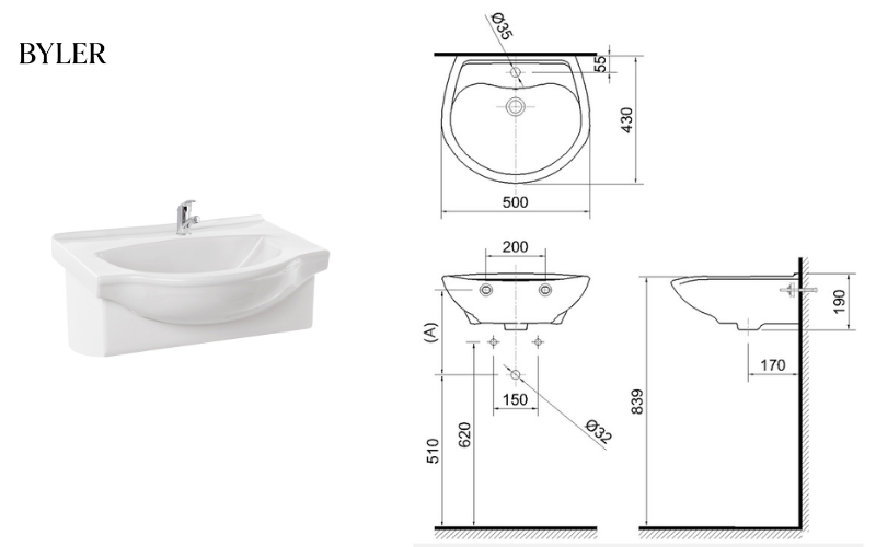 Kích thước lắp đặt Lavabo