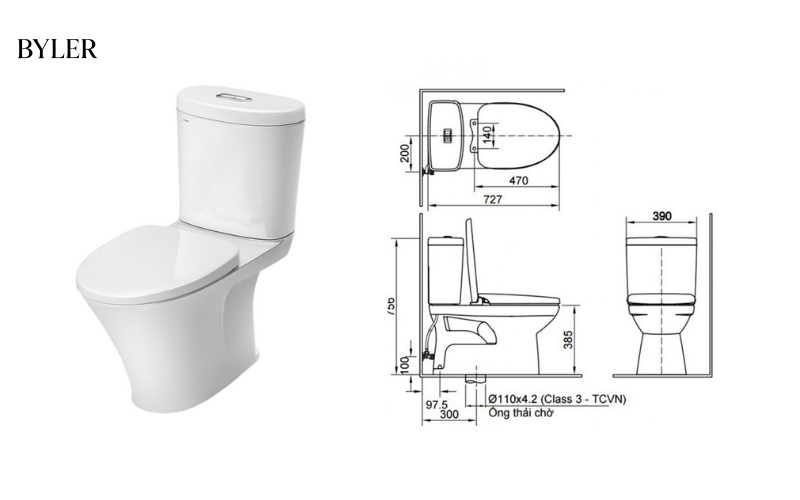 Kích thước bồn cầu 1 khối và 2 khối loại nhỏ