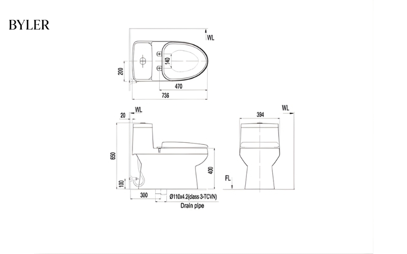 Kích thước bồn cầu 1