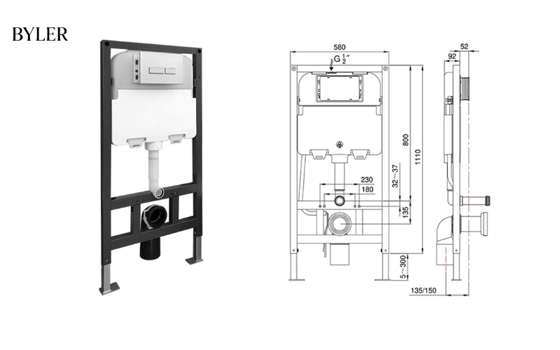 Kích thước khung két nước âm tường