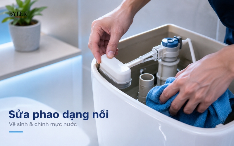 Cách sửa phao bồn cầu dạng nổi