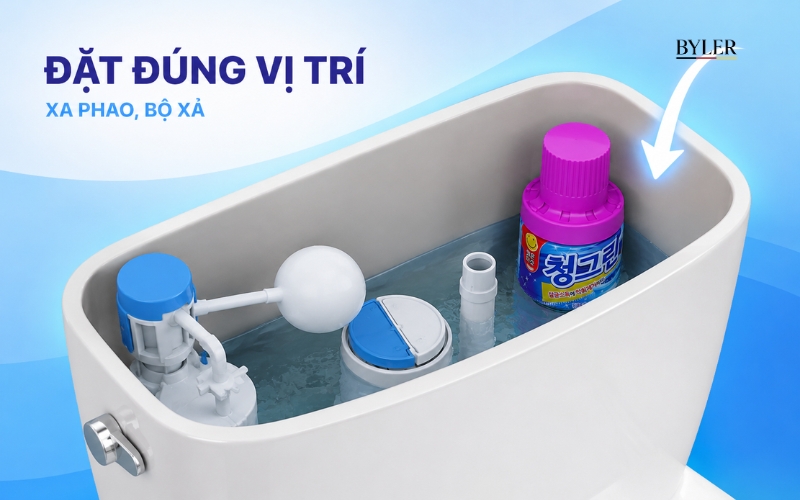 Đặt lọ thả đúng vị trí trong két nước Đặt lọ thả đúng vị trí trong két nước