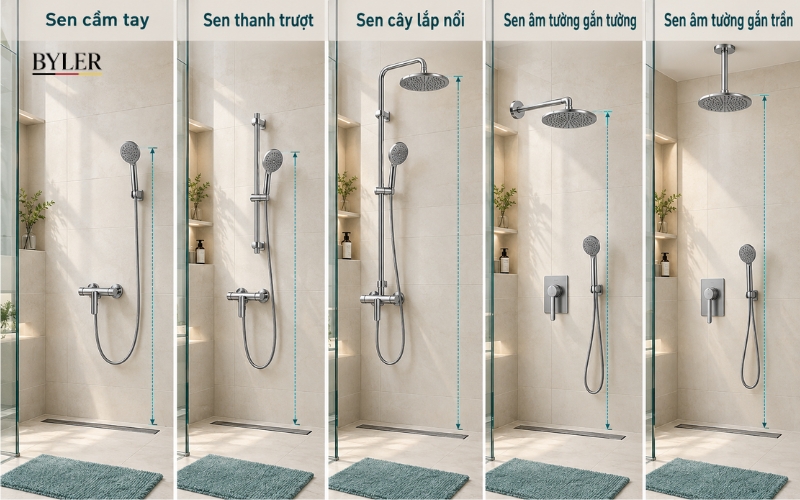 Khám phá chiều cao sen tắm phù hợp từng kiểu lắp đặt