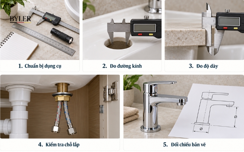 Mẹo đo kích thước lỗ khoét vòi lavabo chính xác