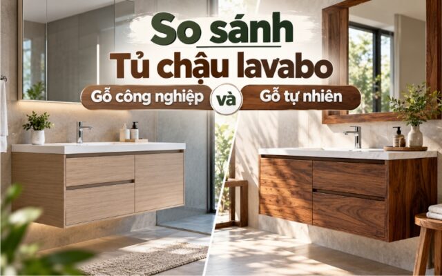 Tủ chậu lavabo gỗ công nghiệp và gỗ tự nhiên